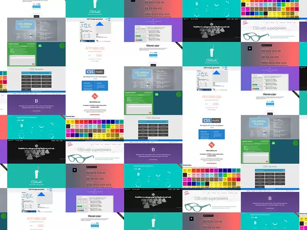 A collection of screenshots from various online CSS resources.