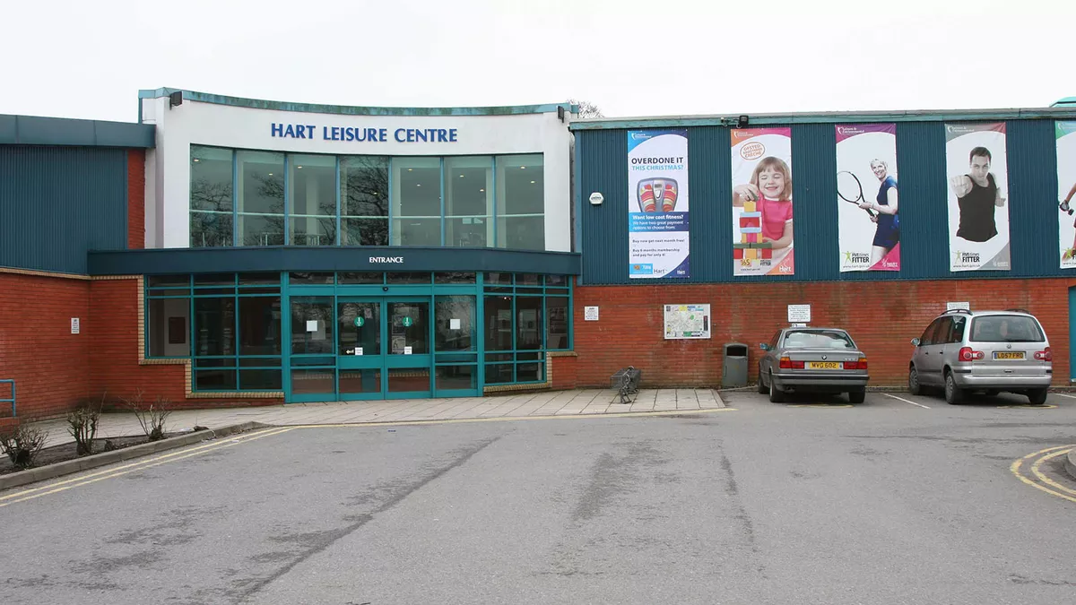 Entrance to Hart Leisure Centre, in the north of the square.