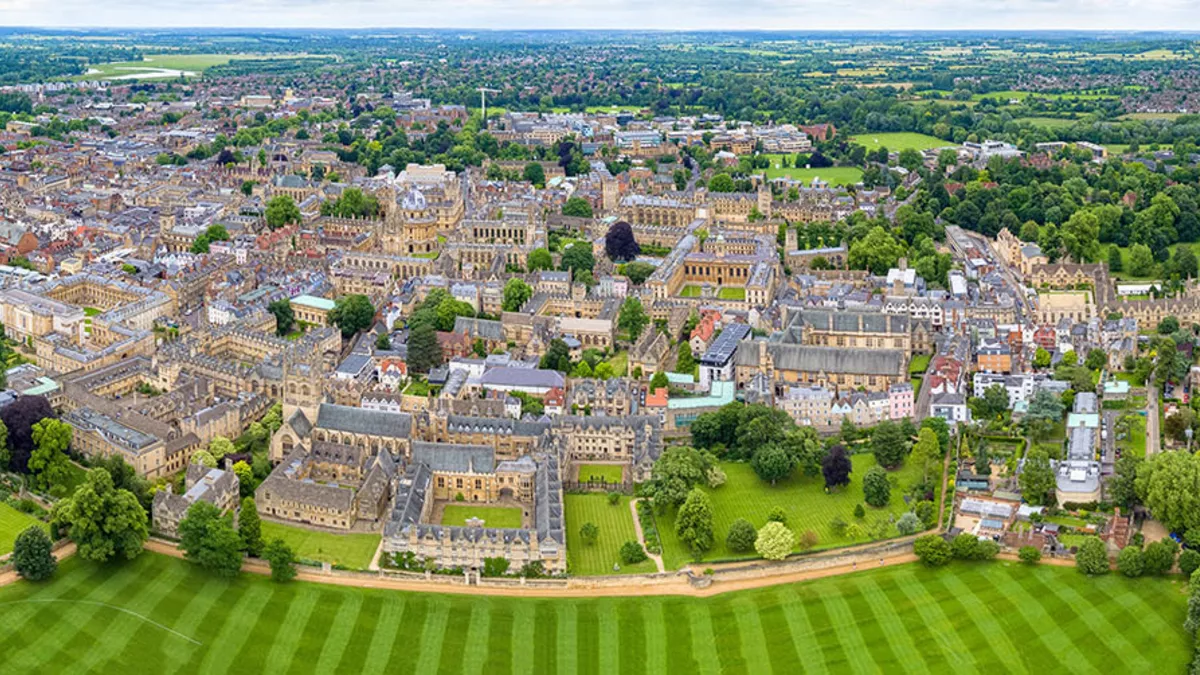 Aerial panorama of Oxford.