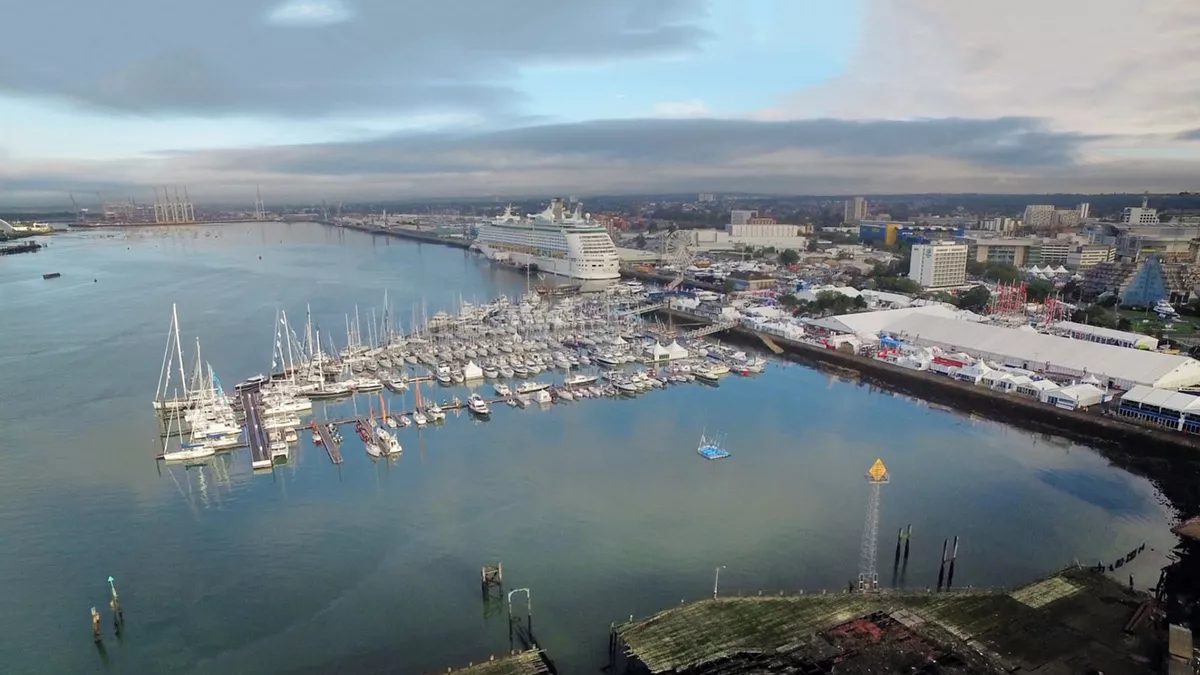 Aerial Shot Of Southampton Boat Show.
