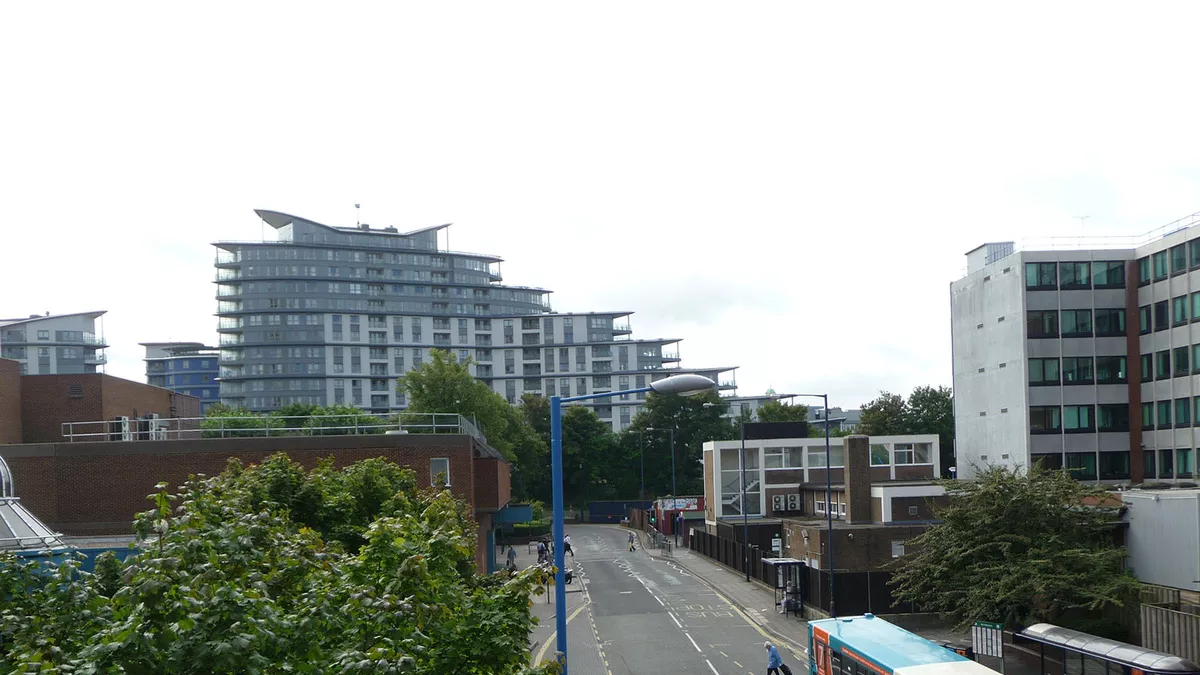 Looking out over Woking's recognisable modern apartments from Cawsey Way.