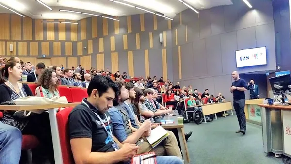 The attendees of DrupalCamp London 2016 at a morning keynote session.
