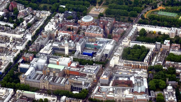 Aerial photograph of the Kensington Museums area (Natural History Museum, Science Museum, Victoria & Albert Museum, Imperial College, Royal Albert Hall, Albert Memorial).