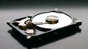 A close up of a hard disk drive.