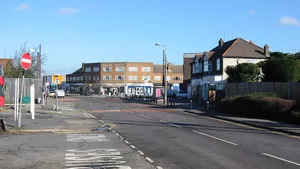 Willow Parade and shops on Front Lane, in Cranham, Havering.
