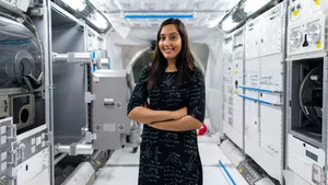 A female engineer in a space station.
