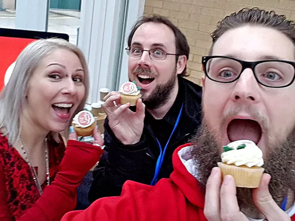 LTR: Julia, Barry and Darren eating Real Life Digital branded cup cakes.