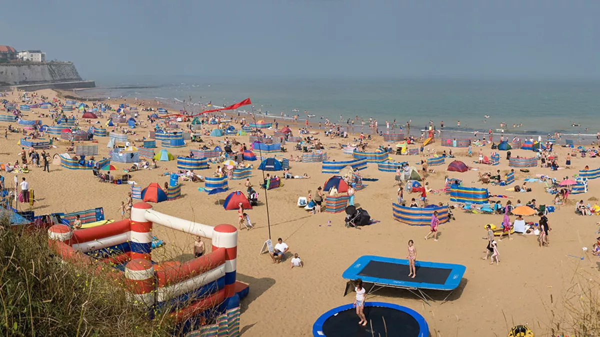 A sunny August day at the beach at Joss Bay, a rural beach not far from Broadstairs in Kent.