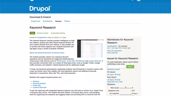 Drupal keyword research module screenshot.