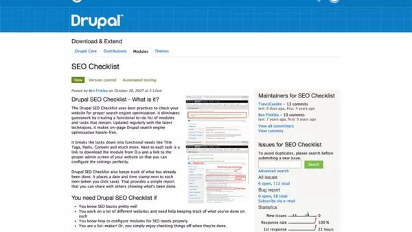 Drupal SEO checklist module screenshot.