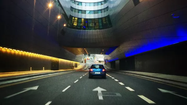 A car passing through one of the tunnels on the road in to Dublin City centre from the airport.