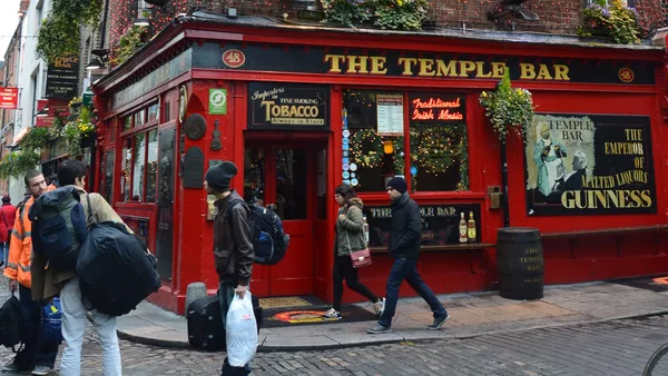 The Temple Bar in the Temple Bar District of Dublin - a red and black traditional Irish pub/bar.