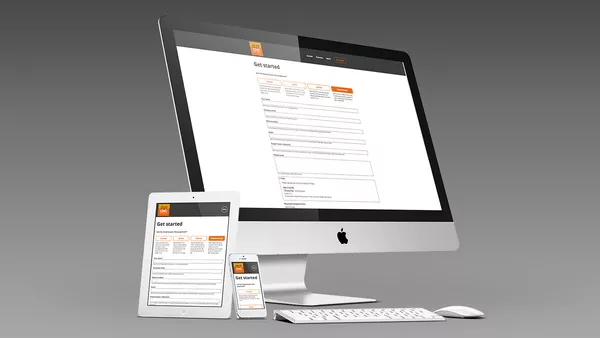 CUTcnc: Company Website Quotation Form page on an Apple iMac, an iPad and an iPhone.