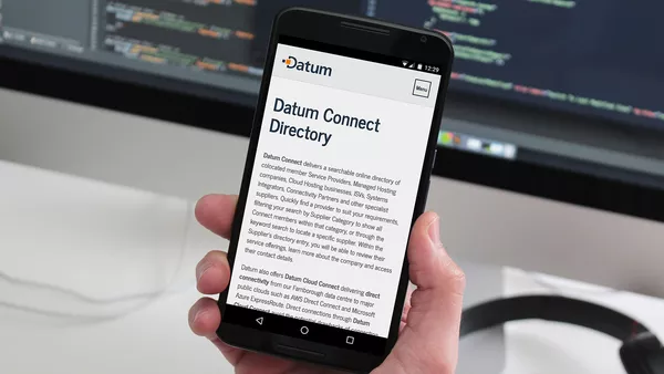 The gated Datum Connect area log in screen shown on a Google Nexus phone.
