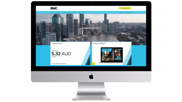 The RWC investor website shown on an Apple iMac.