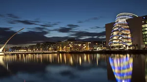 The Convention Centre Dublin (CCD) - a large glass cylindrical building situated on Dublin's River Liffey.
