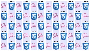 The Sass and CSS 3 logos offset in a pattern across a design grid.