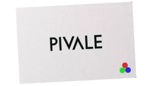 The Pivale logo shown on a business card along with an RGB icon